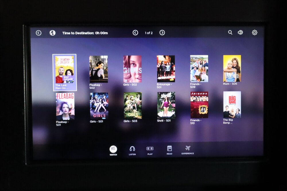 Virgin Australia business class – TV selection