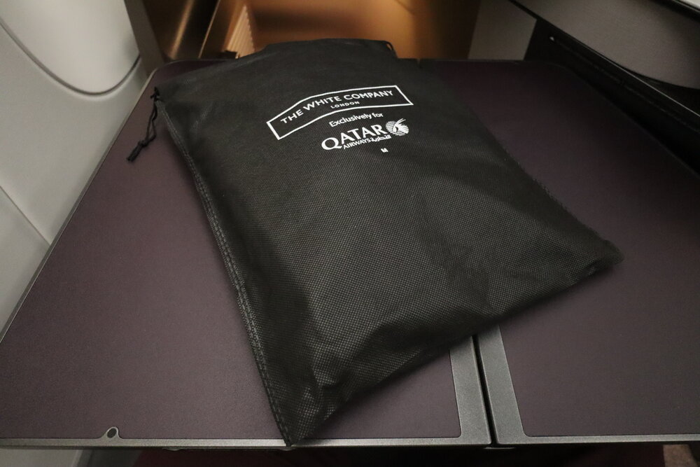 Qatar Airways A350 Qsuites business class – Pajamas