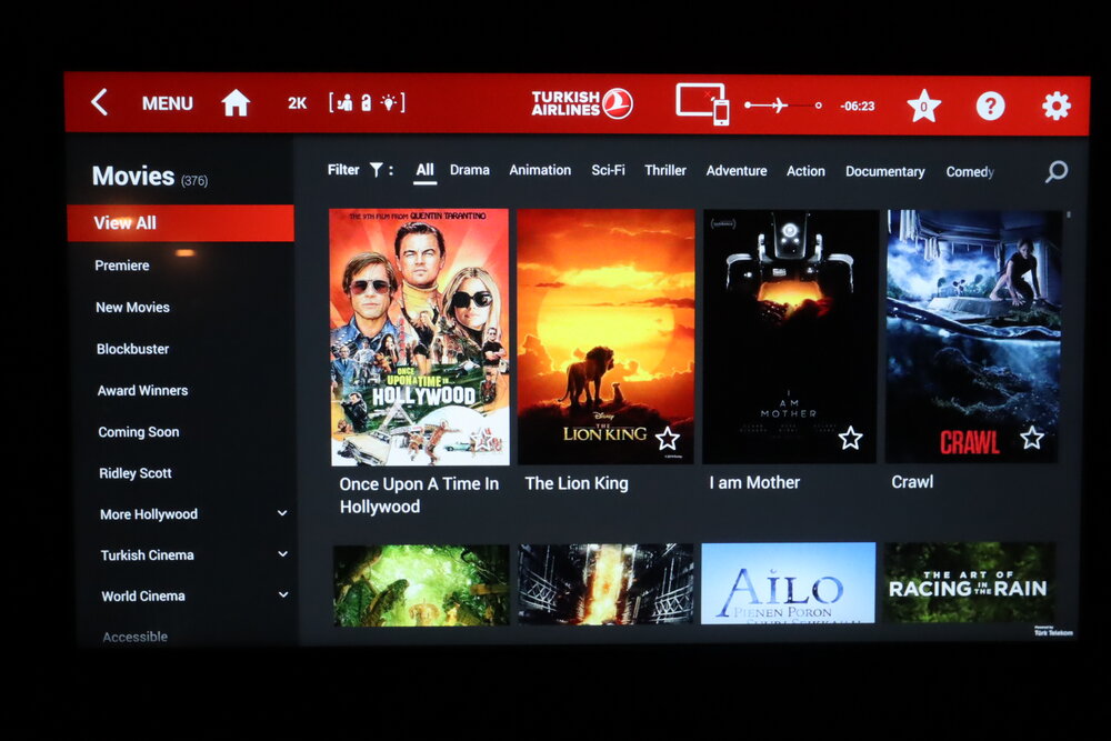 Turkish Airlines 787 business class – Movie selection