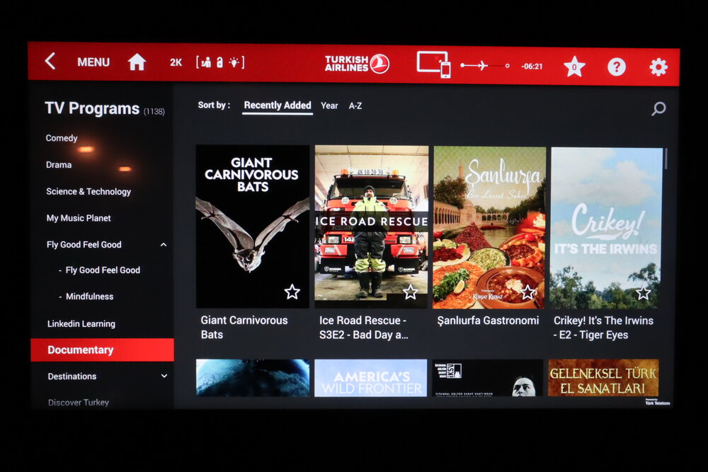 Turkish Airlines 787 business class – TV selection