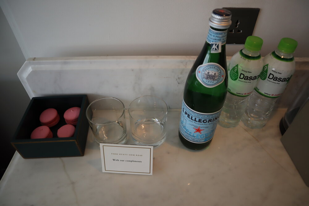 Park Hyatt Siem Reap – Bottled water and macarons