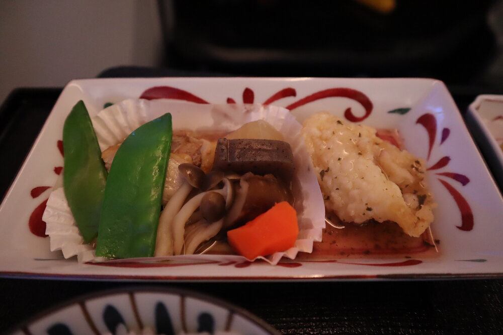 Japan Airlines business class – Braised pork and sea bass