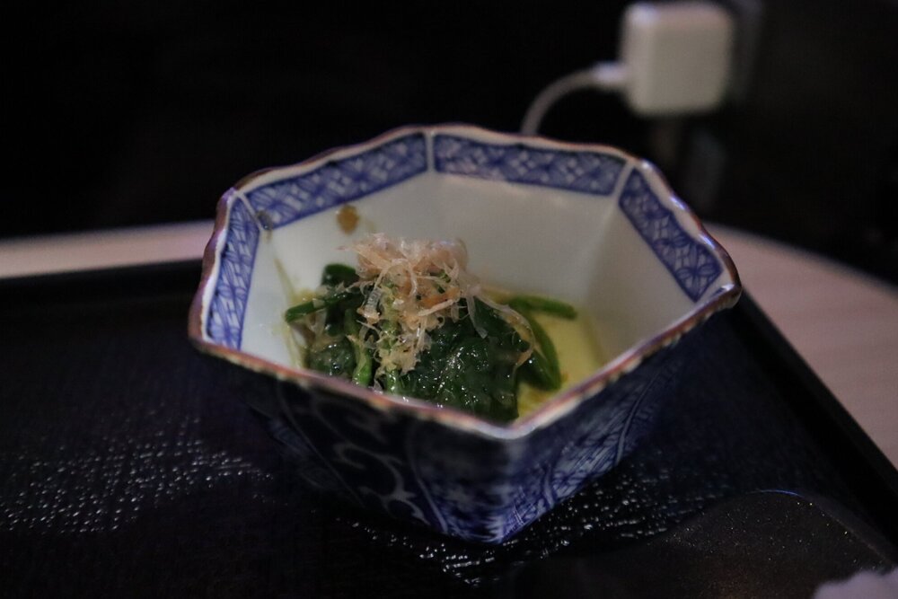 Japan Airlines business class – Boiled spinach