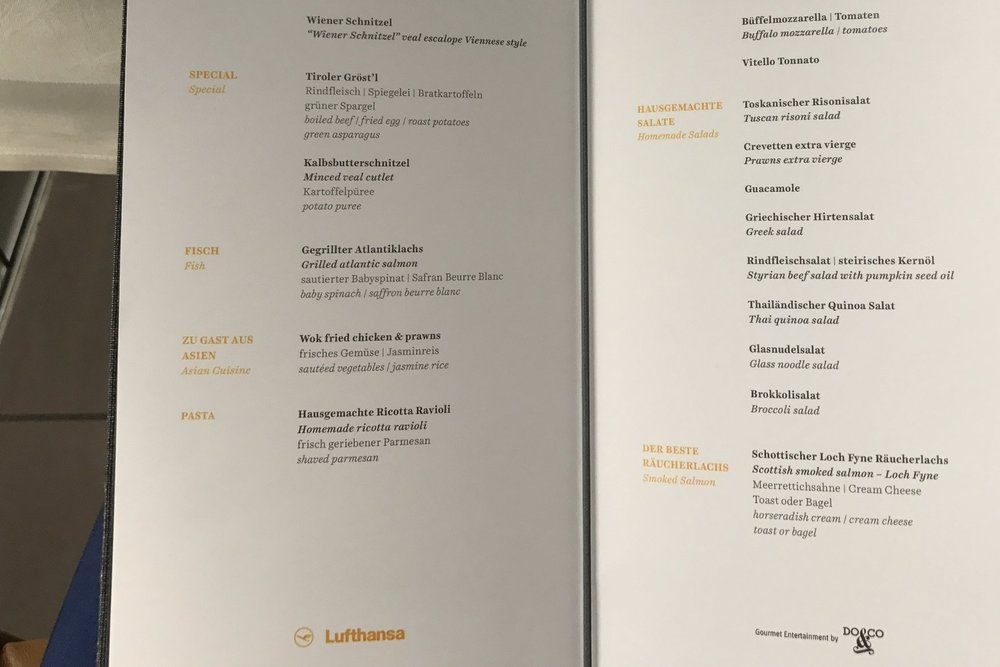 Lufthansa First Class Terminal Frankfurt – Menu