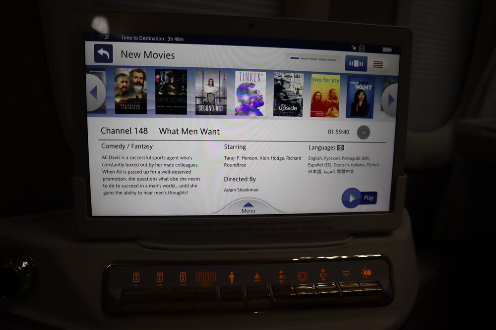 Emirates 777 New First Class – Movie selection