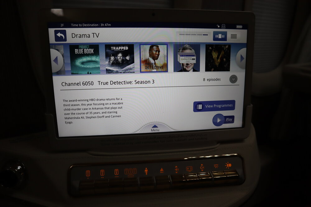 Emirates 777 New First Class – TV selection