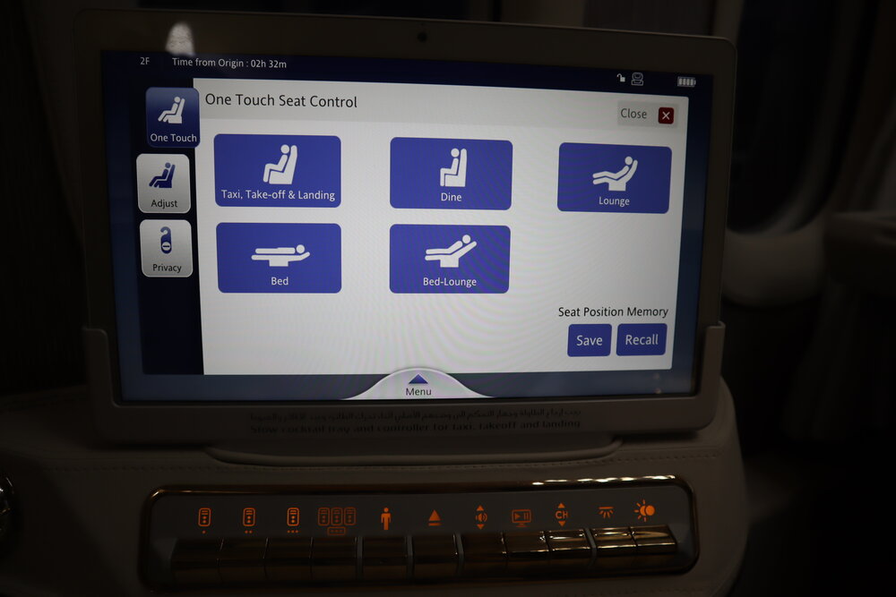 Emirates 777 New First Class – One-touch seat control