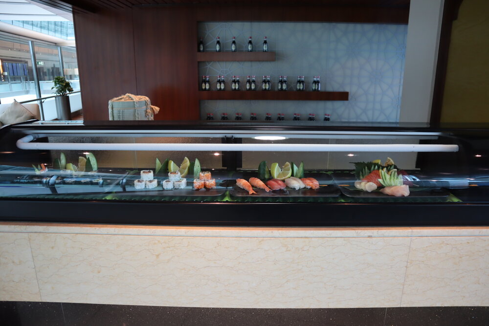 Emirates First Class Lounge Dubai (Concourse B) – Sushi display