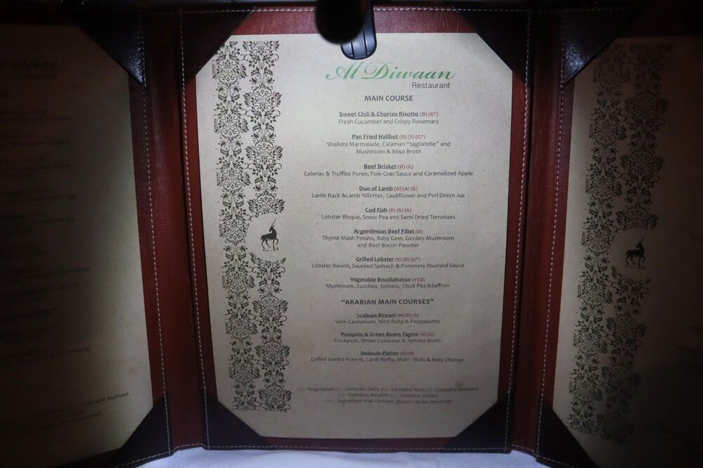 Al Maha Desert Resort Dubai – Dinner menu