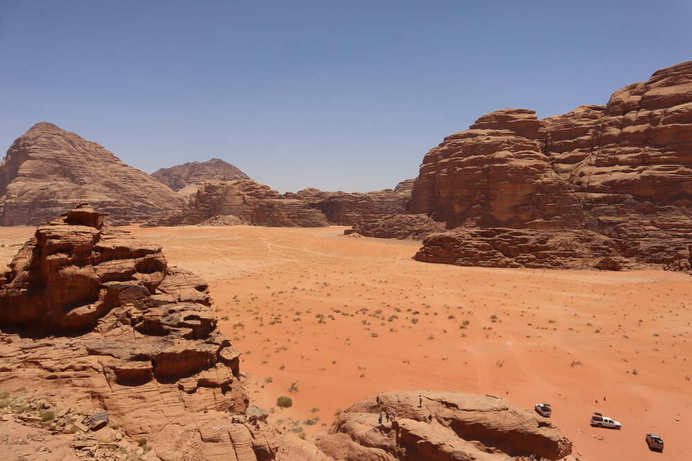 View from atop the rocks of Wadi Rum