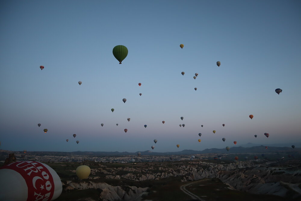 Hot air balloons at sunrise