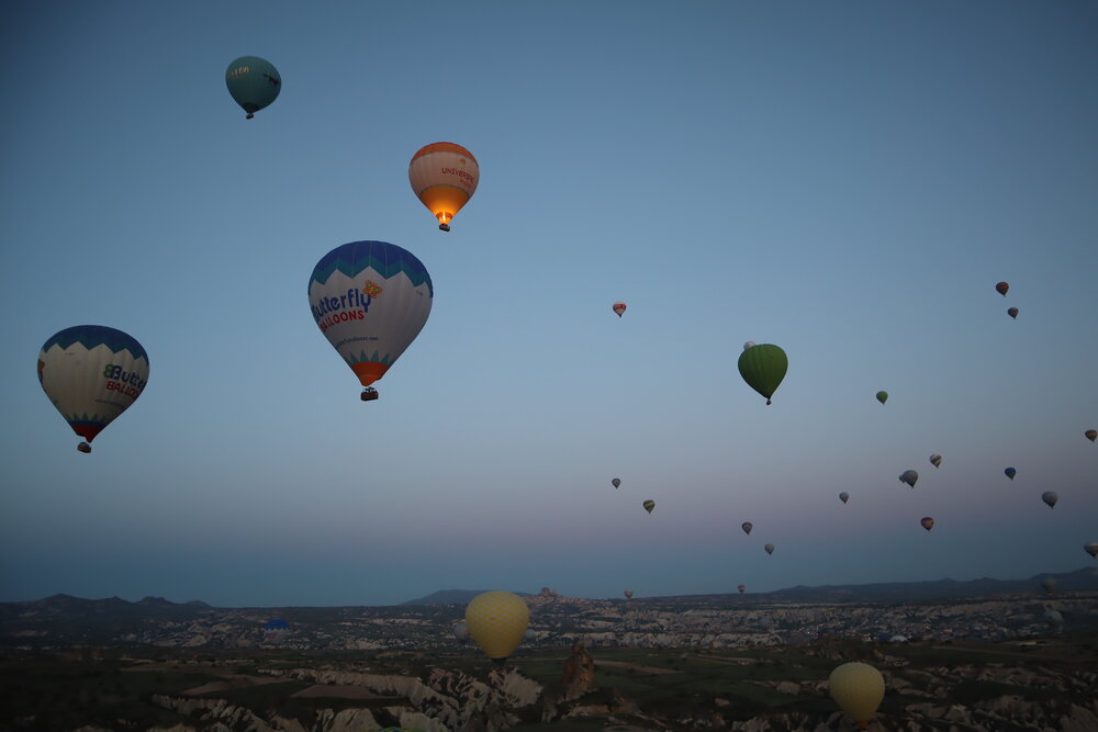 Hot air balloons at sunrise