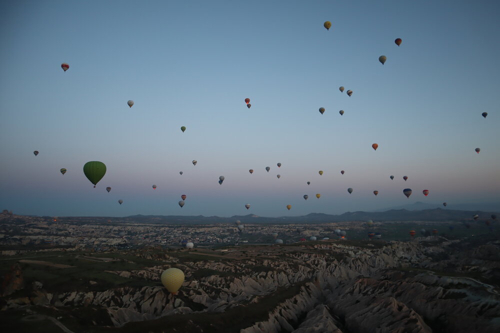 Hot air balloons at sunrise