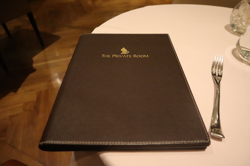 The Private Room by Singapore Airlines – Menu