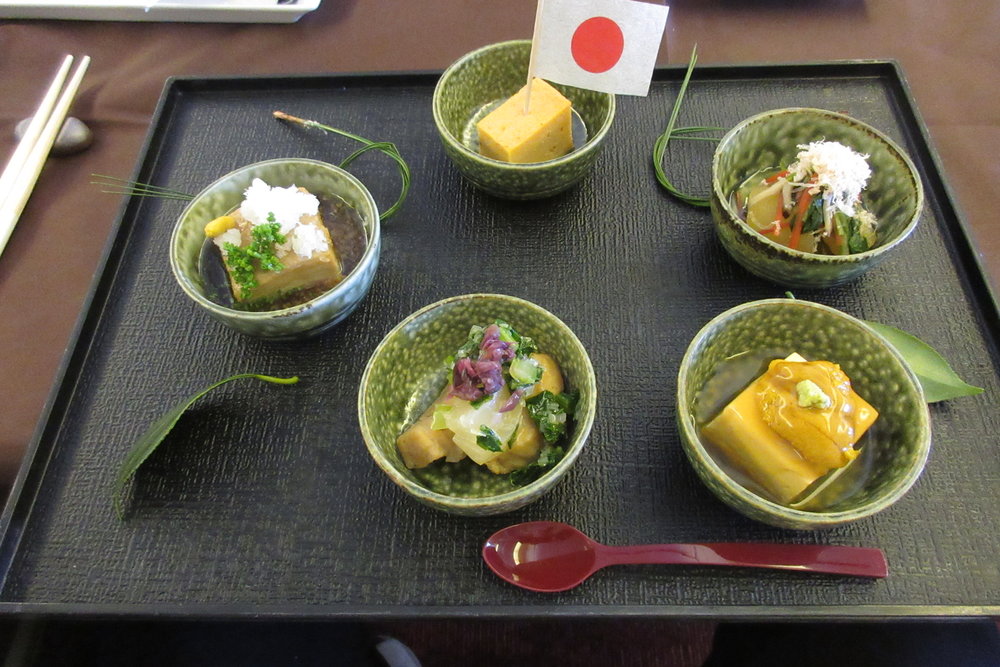 Japan Airlines First Class – Japanese "seasonal five colour delicacies"