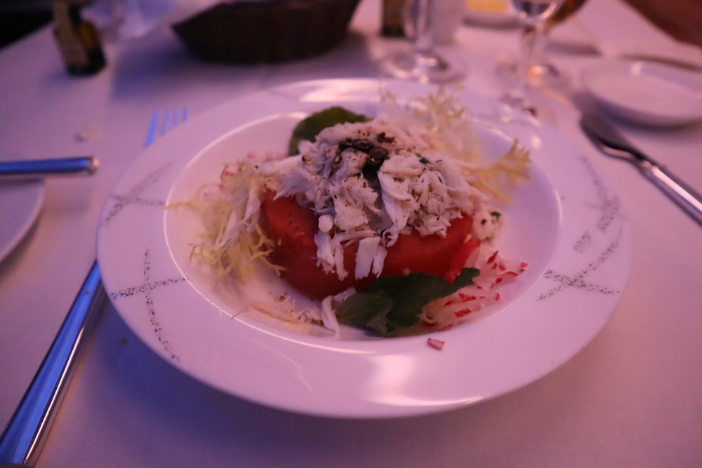 Cathay Pacific First Class – Watermelon and lobster salad