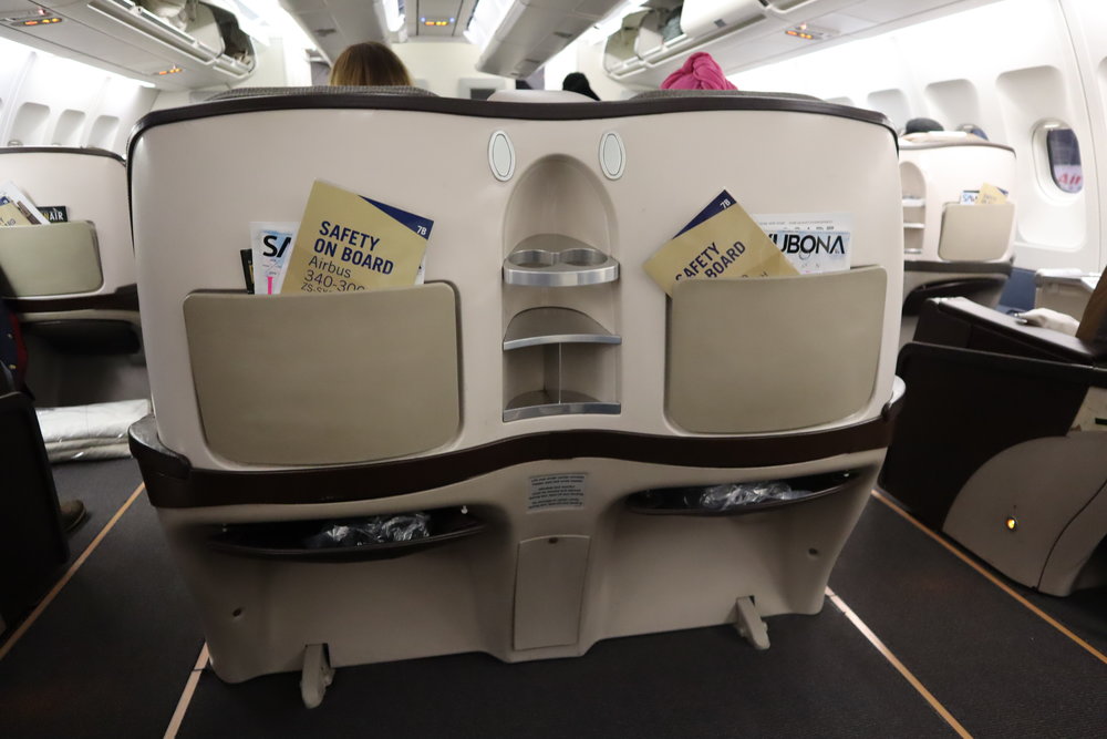 South African Airways business class – Seat back