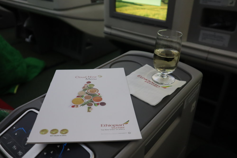 Ethiopian Airlines business class – Welcome drink and menu