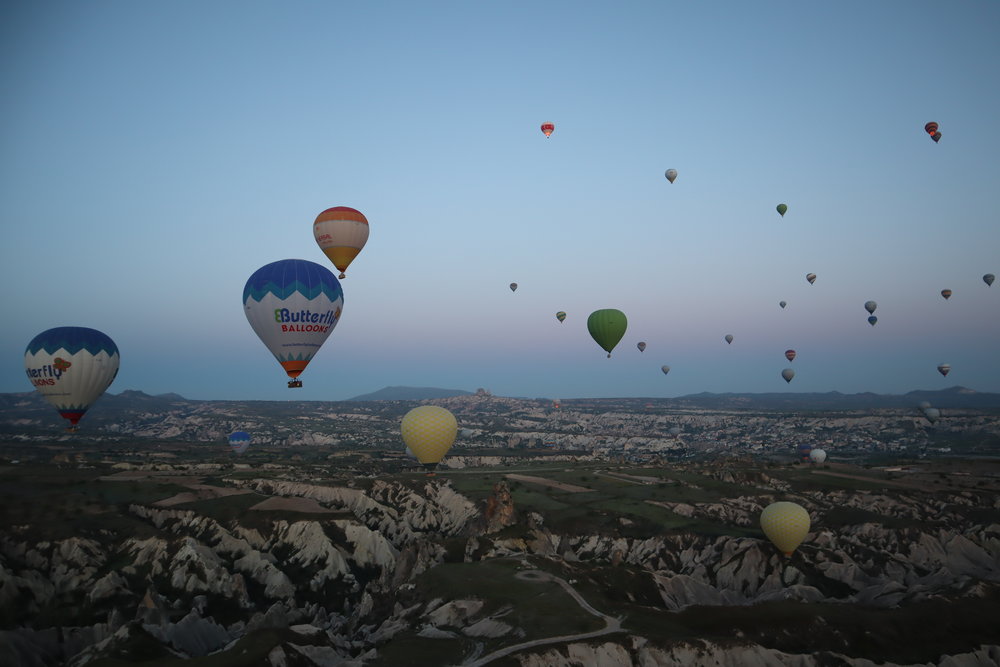 Hot air balloon ride at sunrise