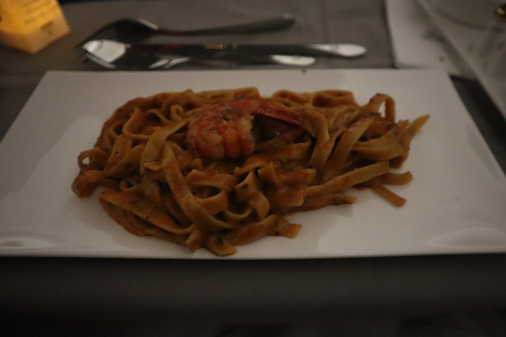 Turkish Airlines A330 business class – Jumbo prawn tagliatelle