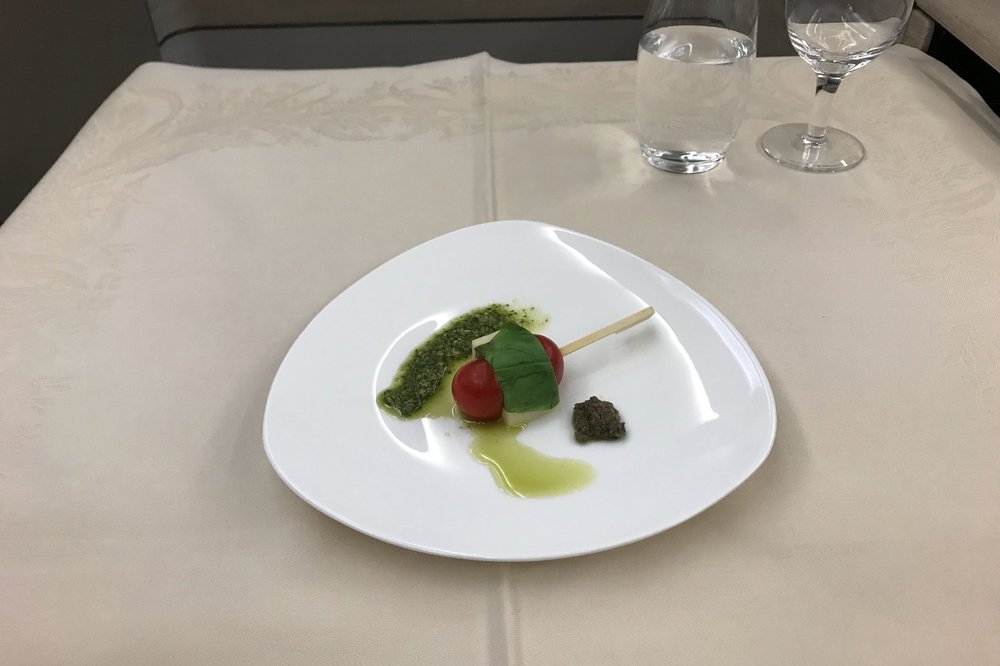 Asiana Airlines First Class – Mozzarella-and-cherry-tomato skewer