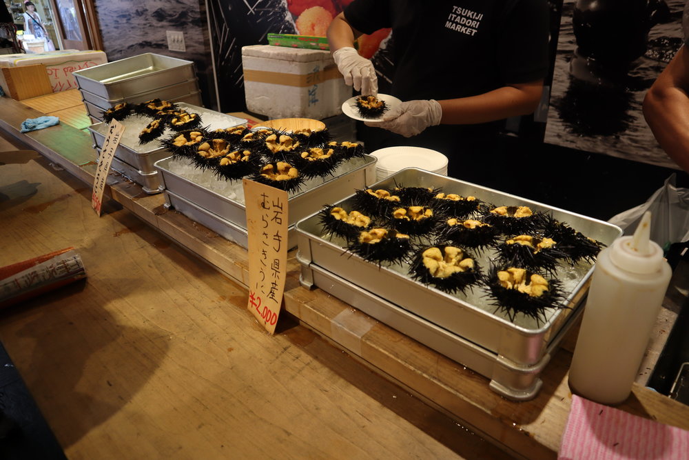 Fresh sea urchin at the Tsukiji Outer Market