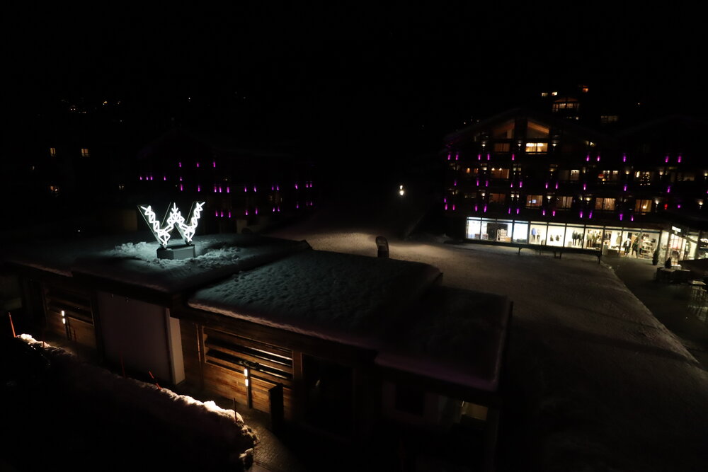 W Verbier – Sublime Suite balcony nighttime