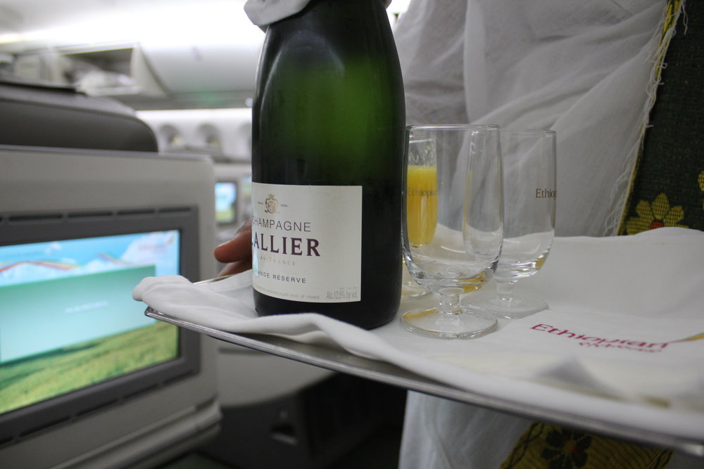 Ethiopian Airlines business class – Welcome champagne