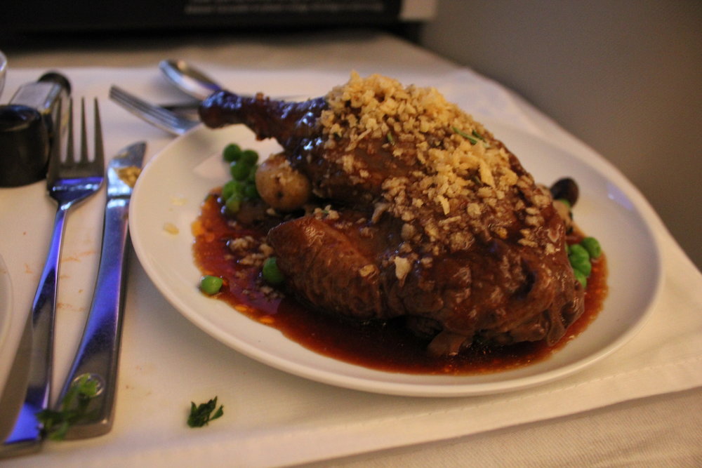 Air Canada business class – Red wine braised duck leg