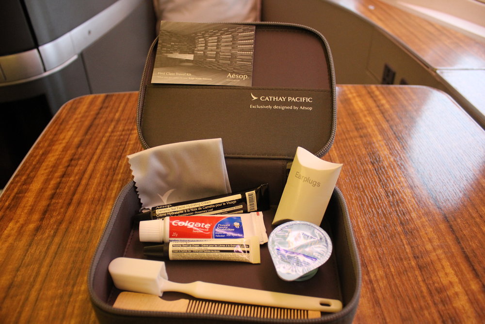 Cathay Pacific First Class – Aesop amenity kit contents