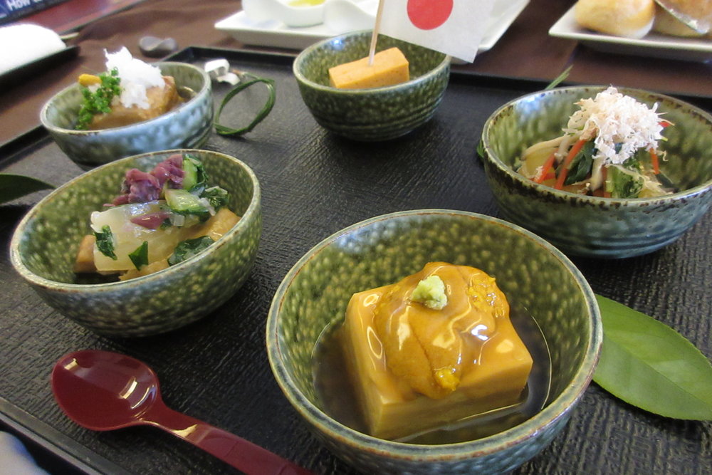 Japan Airlines First Class – Japanese "seasonal five colour delicacies"