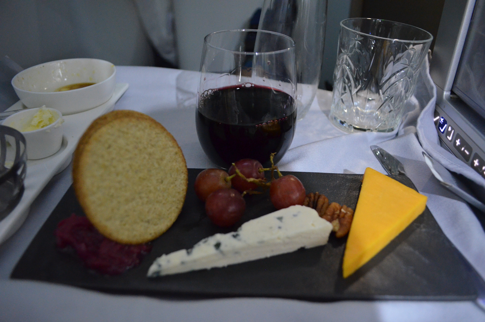 British Airways 787 business class – Danish blue, cheddar, and brie, with port wine