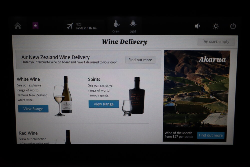 Air New Zealand business class – Wine delivery