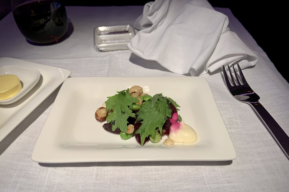 Air New Zealand business class – Beetroot salad appetizer