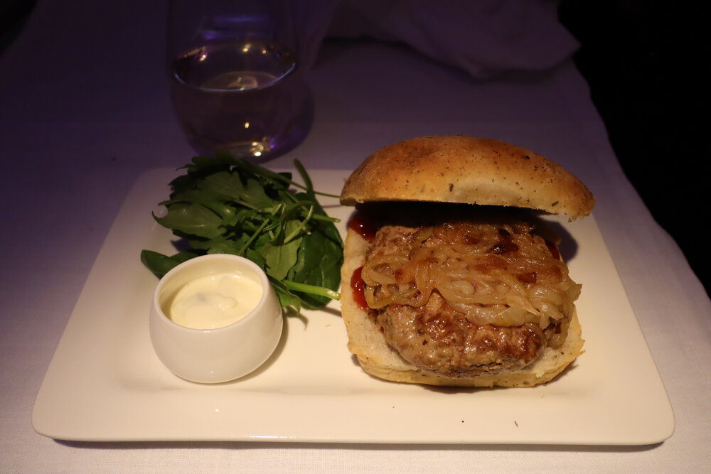 Air New Zealand business class – Lamb burger