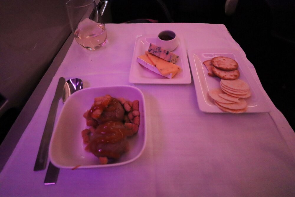 Air New Zealand business class – Cheese plate and dessert