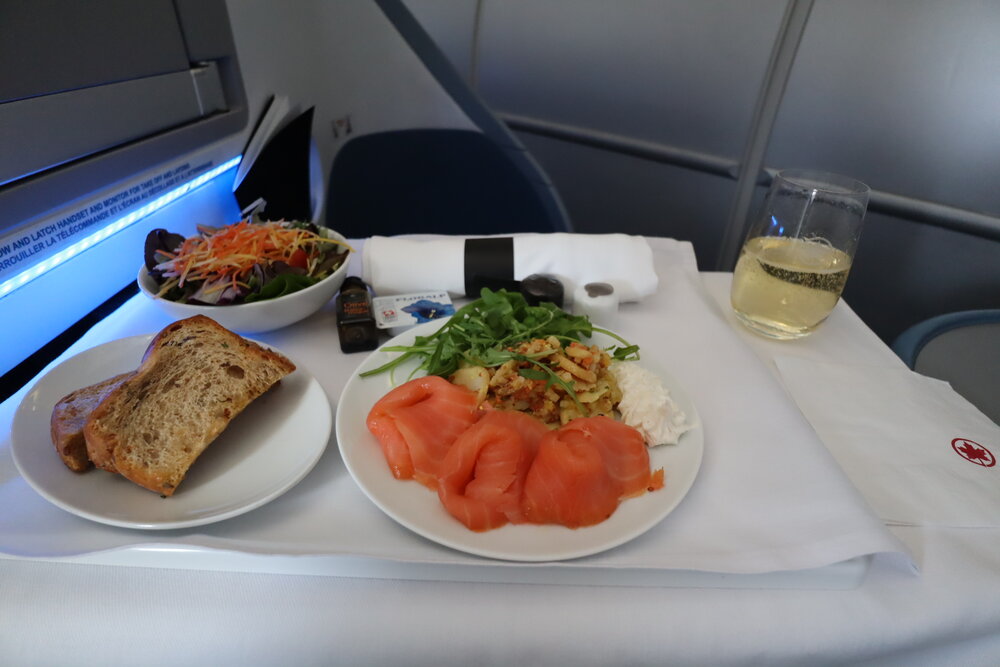 Air Canada A330 business class – Smoked salmon and potato salad