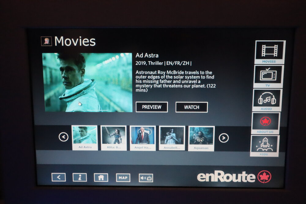 Air Canada A330 business class – Movie selection