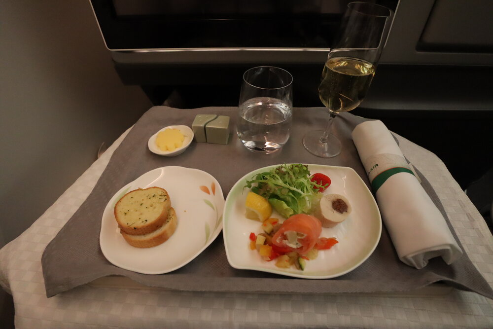 EVA Air 787 business class – Garlic bread