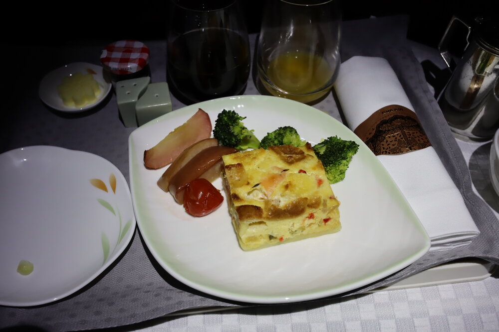 EVA Air 787 business class – Smoked salmon casserole