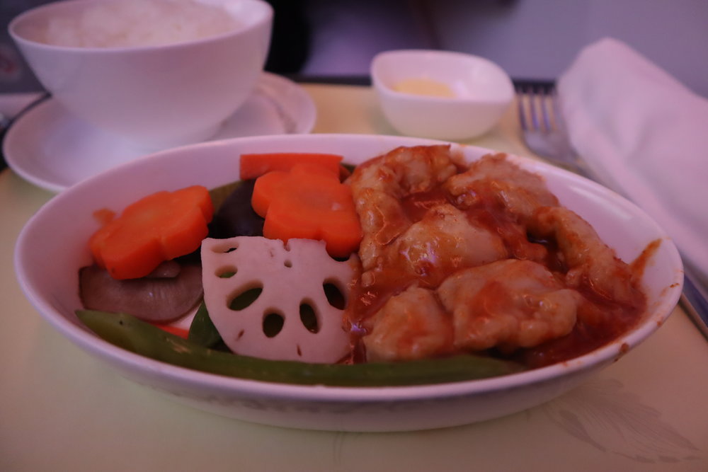 Air China business class – Sautéed spicy chicken with rice