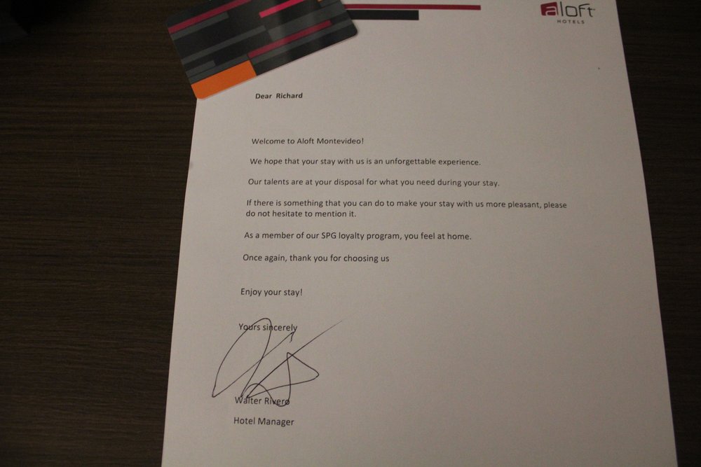 Aloft Montevideo – Welcome letter