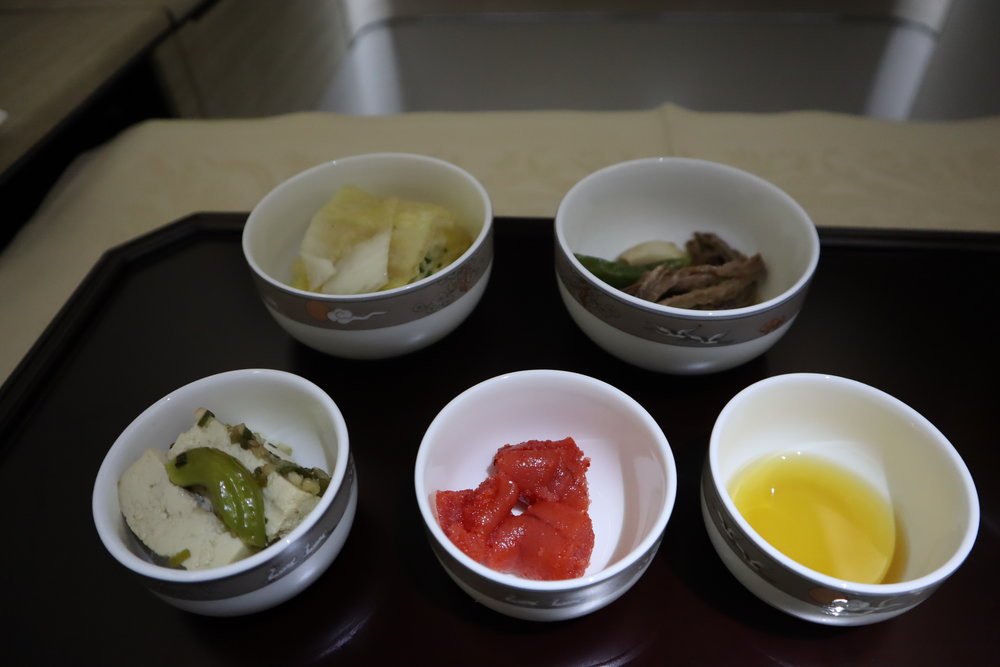 Asiana Airlines First Class – Ginseng porridge side dishes