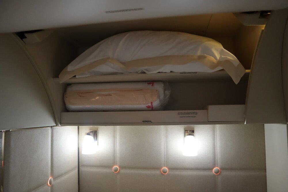 Emirates 777 New First Class – Overhead storage unit