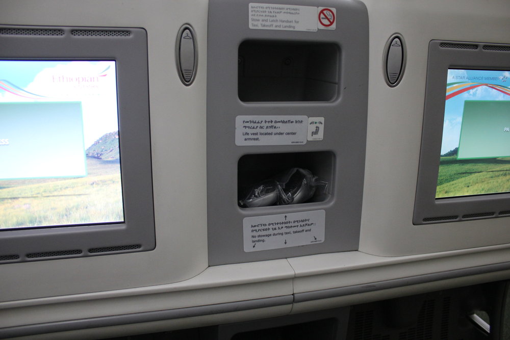 Ethiopian Airlines business class – Storage compartments and hooks