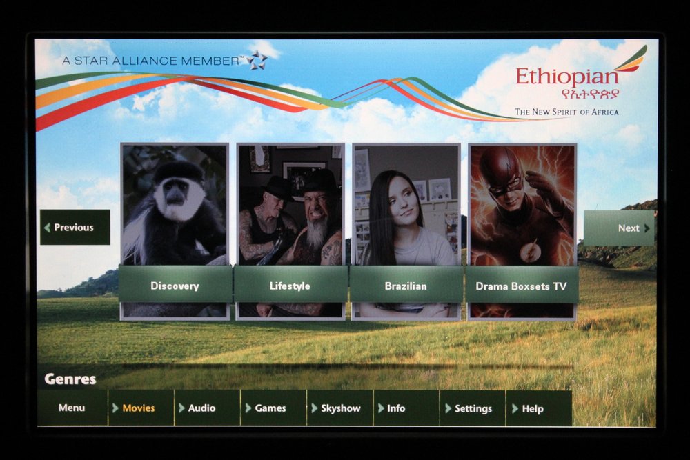 Ethiopian Airlines business class – Entertainment selection