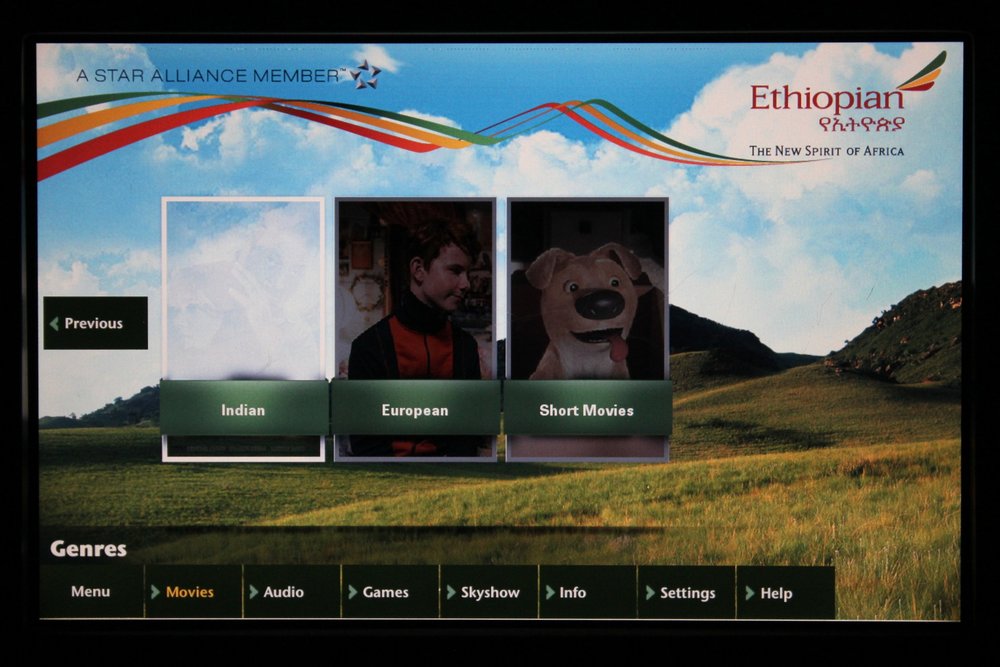 Ethiopian Airlines business class – Entertainment selection