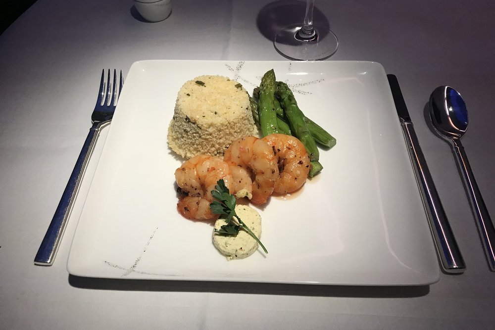 Cathay Pacific First Class – Pan-fried king prawn