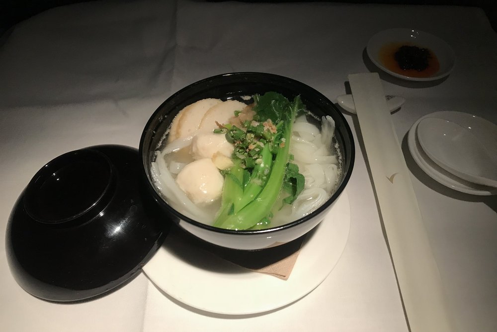 Cathay Pacific First Class – Fish ball noodles