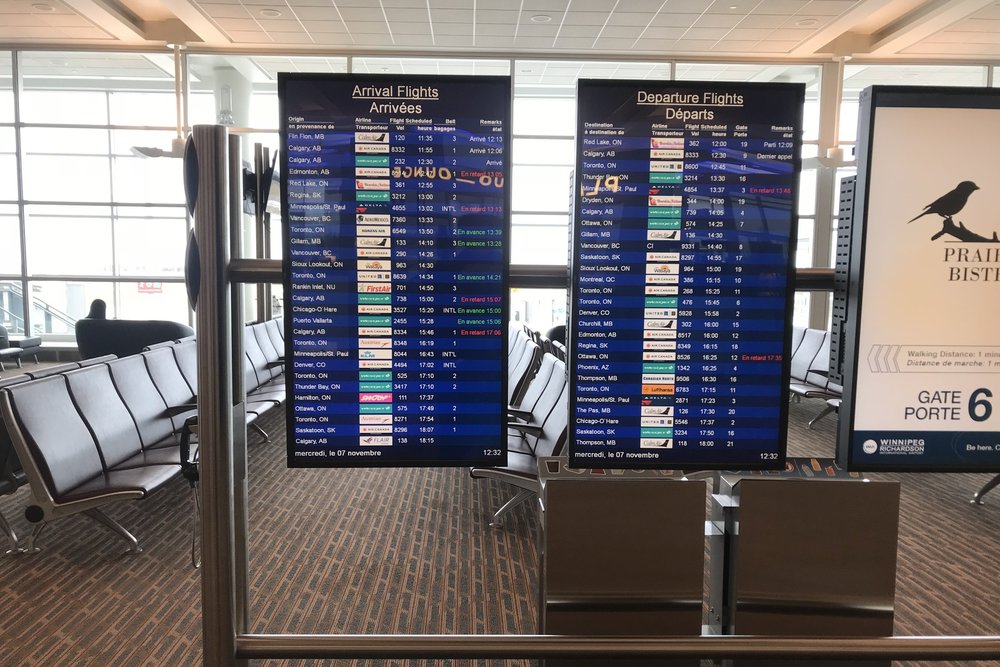 Departures board at Winnipeg Airport